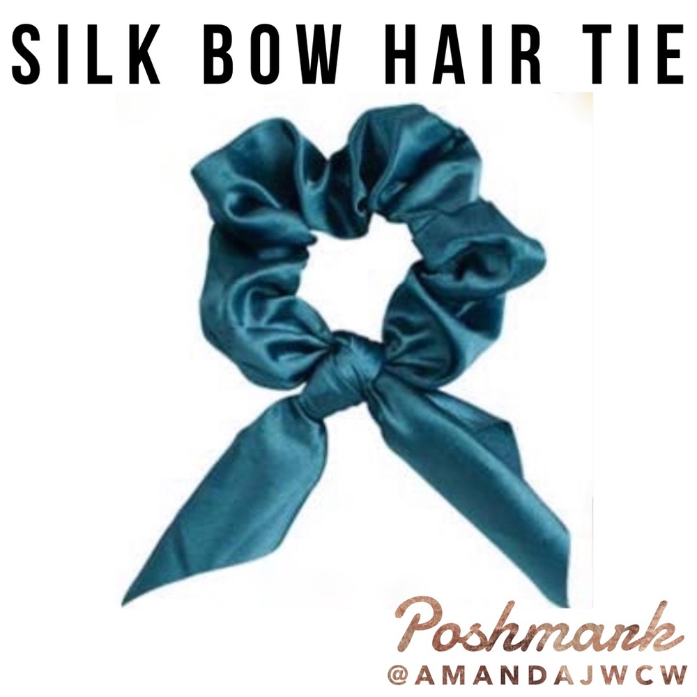 Silk Bow Hair Tie Scrunchie - Blue Teal